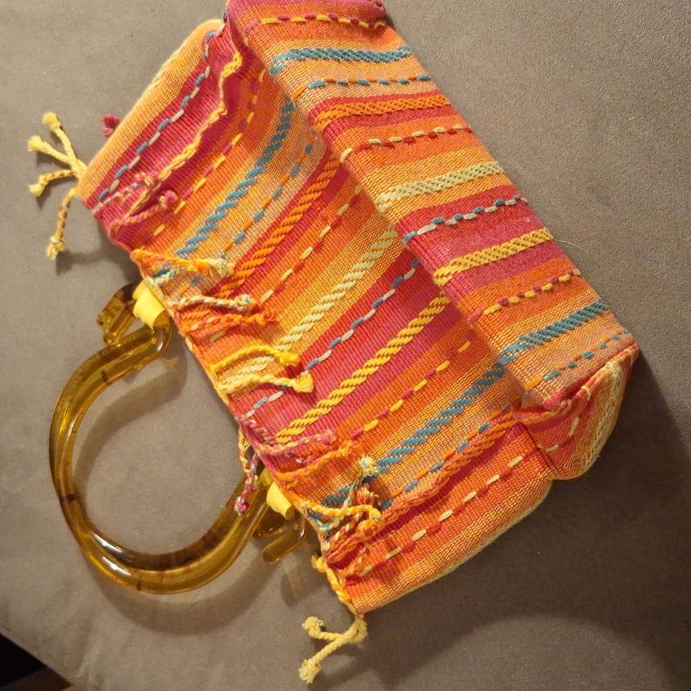 Multicolor Patterned Handbag with Fringe - Picture 2 of 4